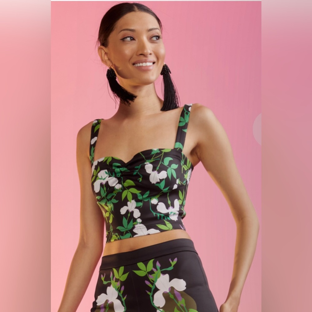 Cynthia Rowley Devi Bonded Tank - Green/White Floral - Picture 4 of 7